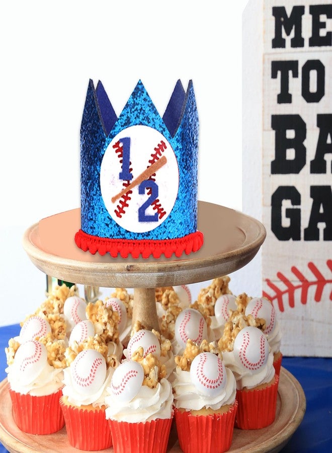 Cheerupp 1/2 Baseball Birthday Hat for Girls and Boys, Baseball Half Birthday Glitter Hat Crown for Sports Themed Six Months Half Party Decorations Supplies - Image 4